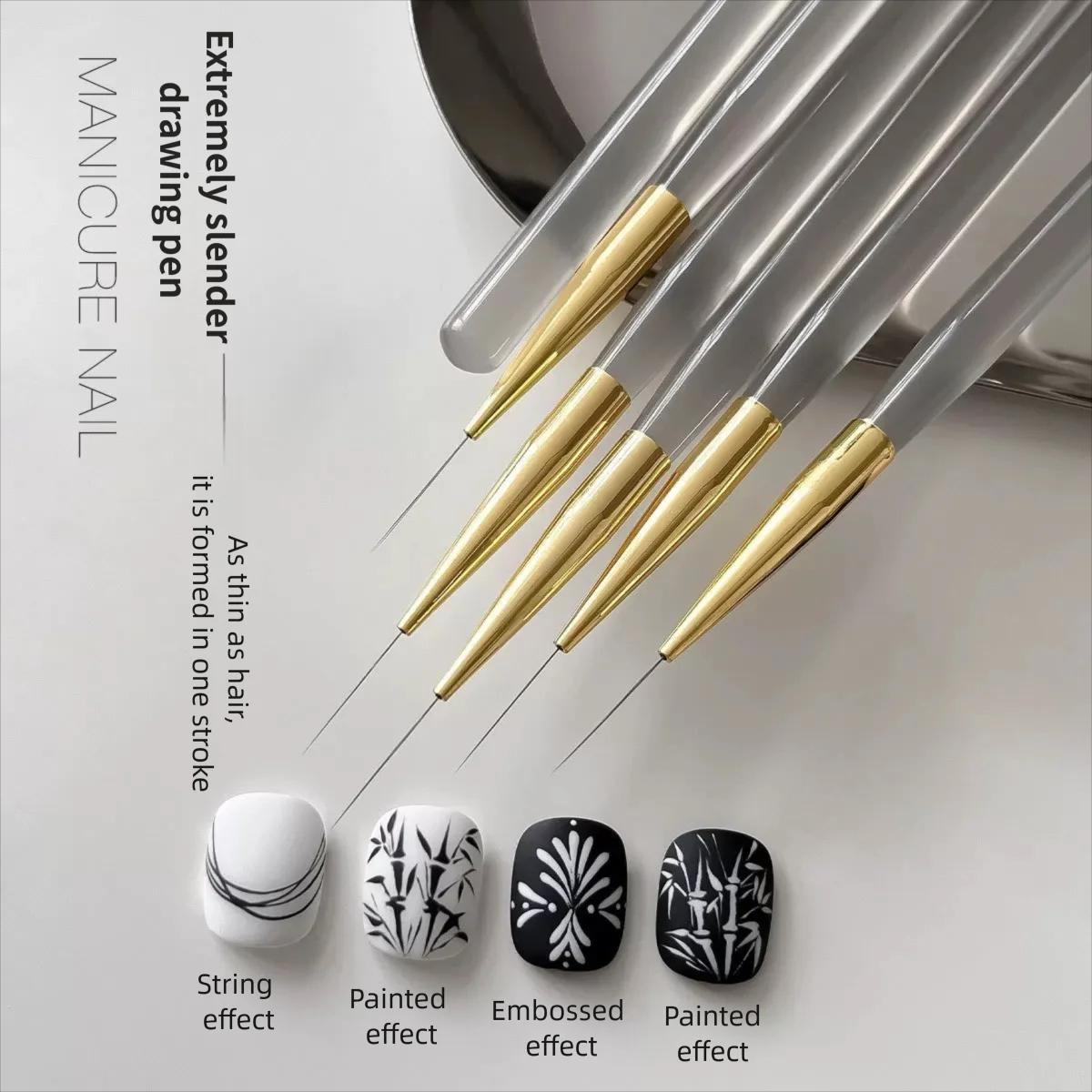 Ensemble de pinceaux professionnels pour Nail Art, 5 pièces, pinceaux à ongles à lignes fines, pince