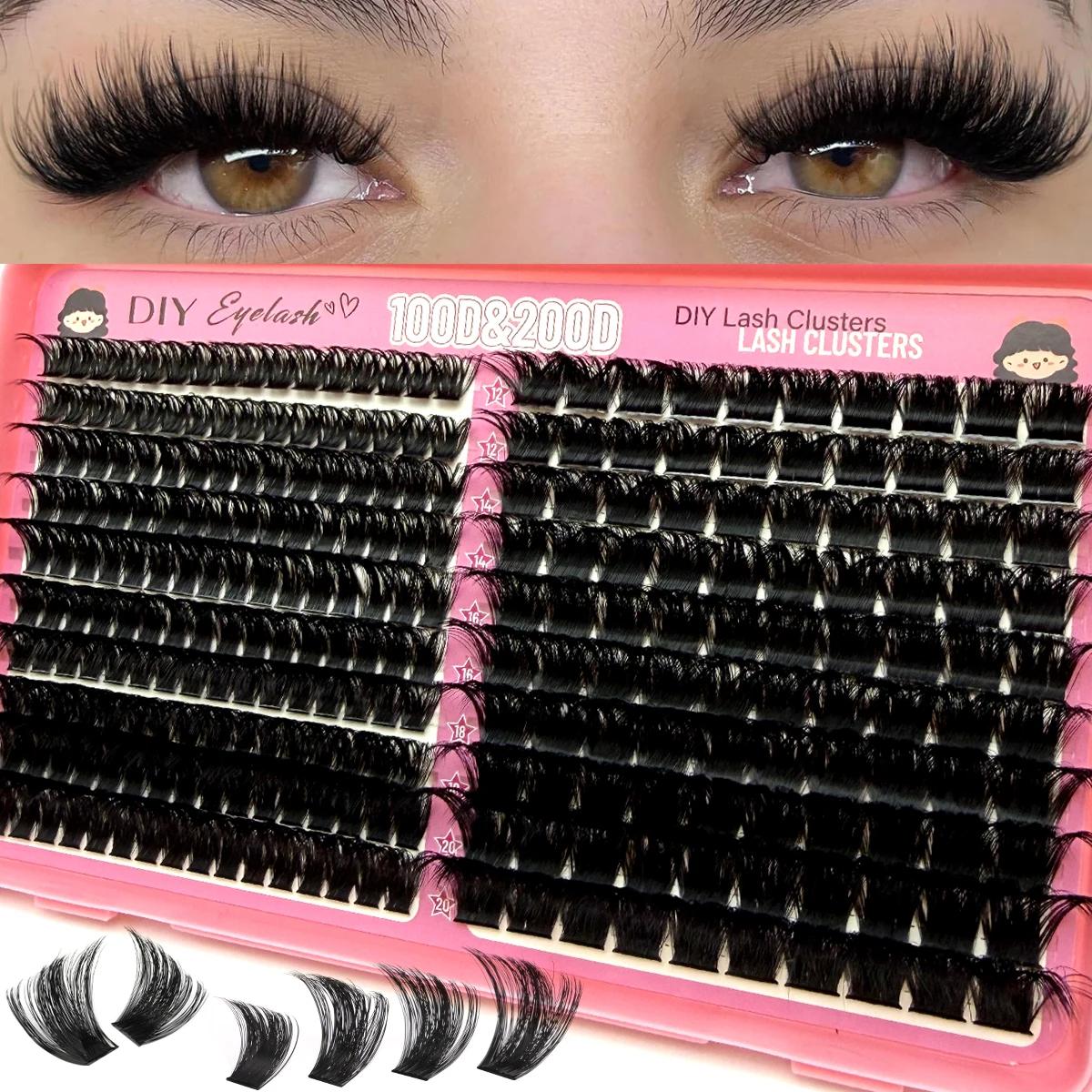 200D/100D épais moelleux grappe cils D Curl naturel doux faux cils extensions bricolage individuel M