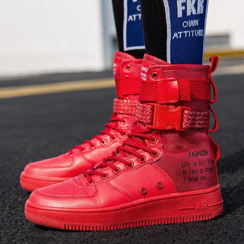 Style Punk Orange bottes hautes Couple Streetwear boucle sangle Designers chaussures hommes chaussur