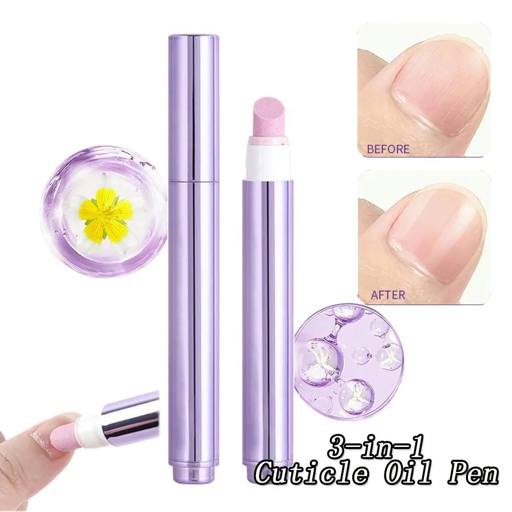 Stylo à huile pour cuticules 3 en 1, dissolvant de peau morte, poussoir à cuticules, stylo de meulag