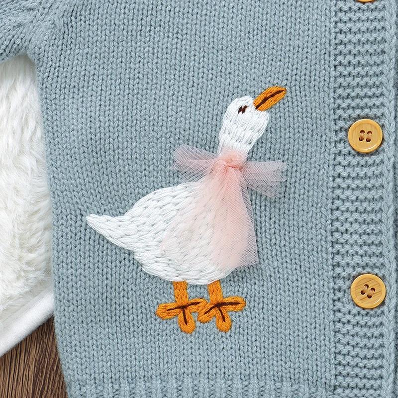 Pull en tricot à manches longues pour bébé garçon et fille, cardigan en forme d'oie de dessin animé 