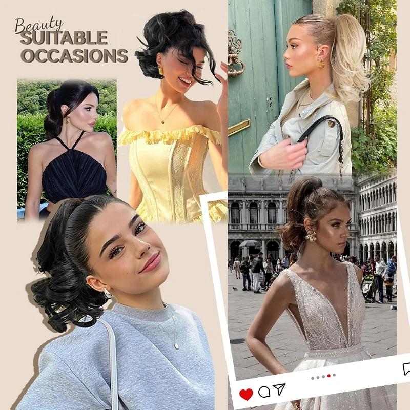 Extension de cheveux synthétique courte ondulée bouclée à clip, queue de cheval résistante à la chal