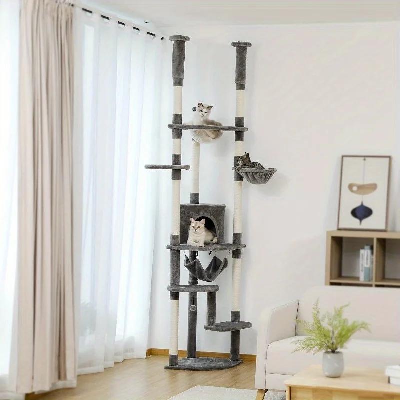 Arbre à chat du sol au plafond, 92.9 en effet-101.6, recommandé, tour à chat réglable, grande maison