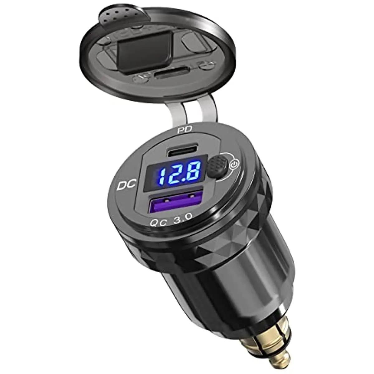 Voltmètre à Charge rapide, prise Hella Din à USB ON-Off 30W USB C PD3.0 QC3.0, étanche, Ducati Trium