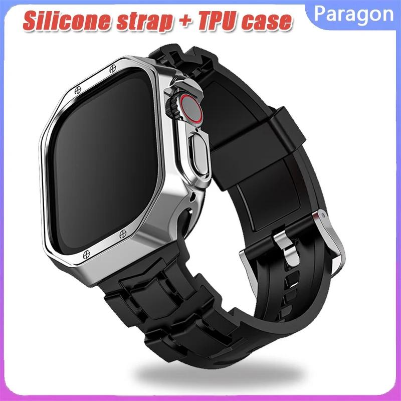 Bracelet en caoutchouc de silicone et étui pour Apple Watch, bande TPU pour iWatch, Ultra Series 9, 
