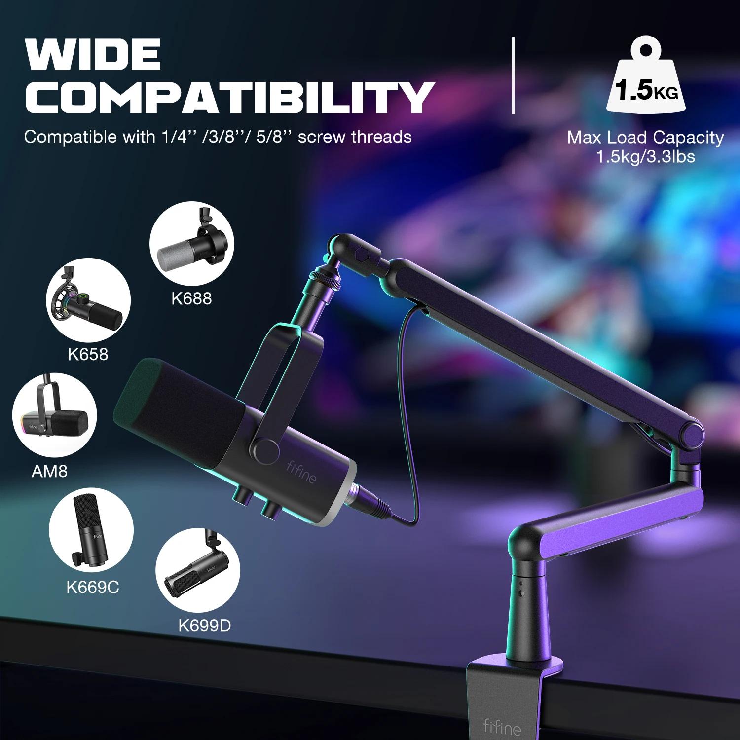 FIFINE – support de Microphone à bras bas profil réglable, avec gestion des câbles/support de bureau