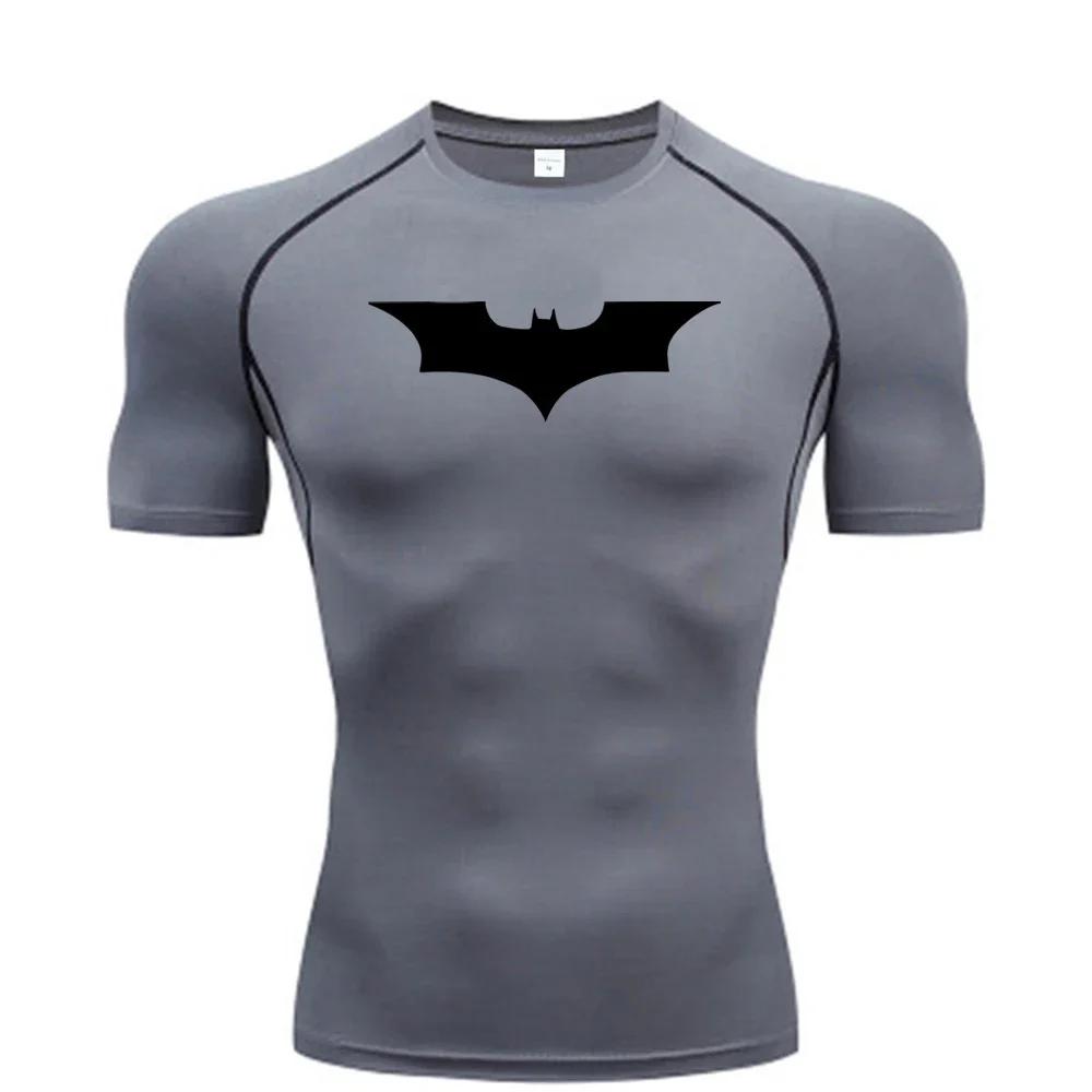 Chauve-souris imprimé hommes T-Shirt serré course Compression Compression T-Shirt salle de sport Fit