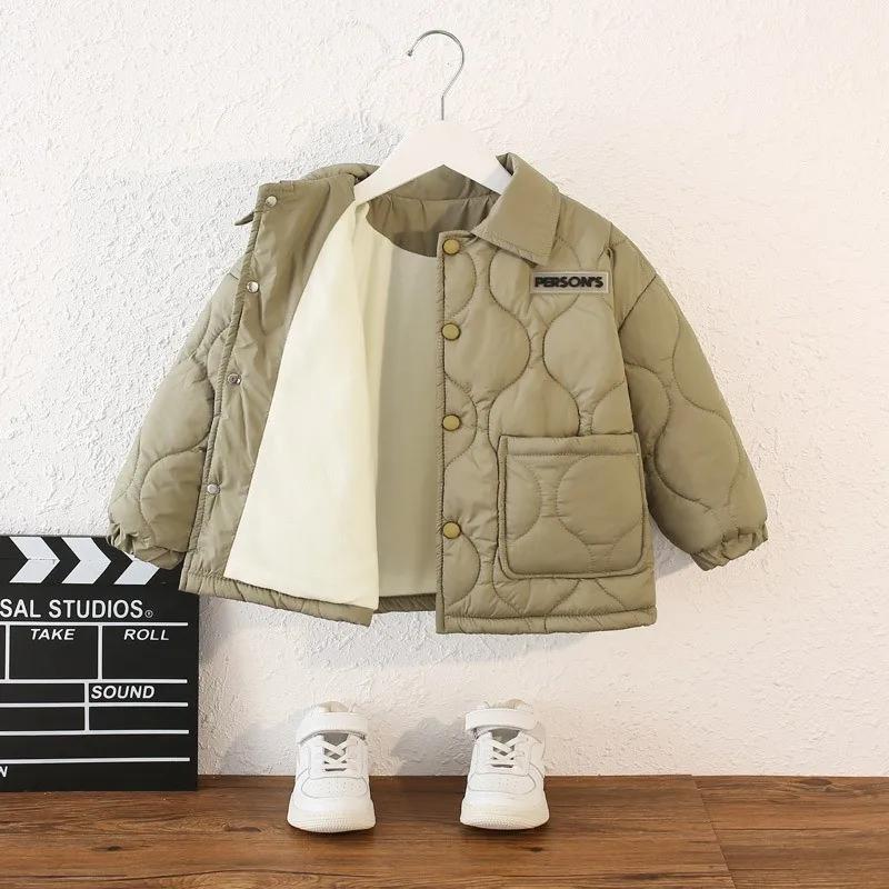 Veste d'automne en coton pour enfants, manteau chaud épais en velours pour garçons de 3 à 10 ans, co