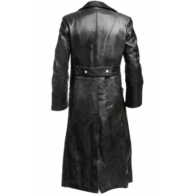 Blouson Formel Militaire Allemand en Cuir Noir, Trench Classique WW2