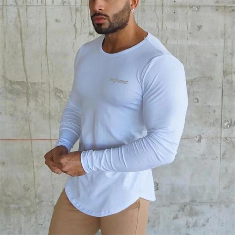 Automne Slim Fit Sport Fitness chemises de course hommes coton respirant à manches longues T-shirt G