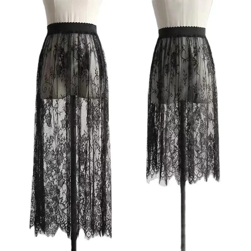 2 longueur élégante jupe noire dentelle blanche transparente longue jupe en Tulle dames élastique ta