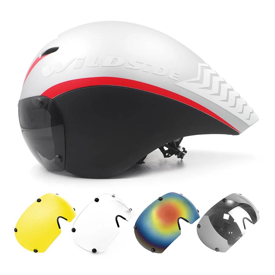 Casque de vélo TT pour homme, lunettes de lentille, TriDuvet LeicAero, casque de vélo de route, cour