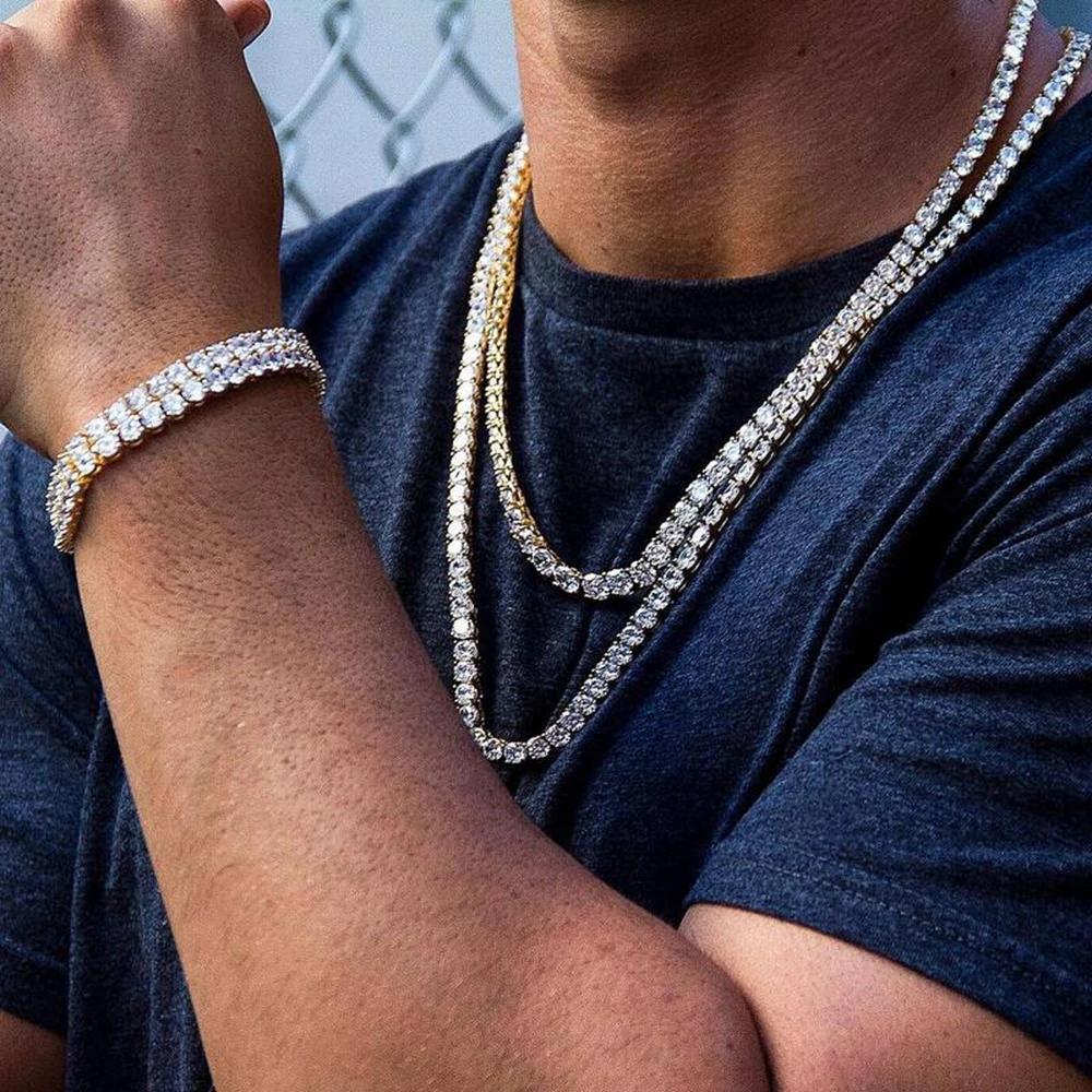 Hip-Hop 1 rangée Cz Tennis chaîne collier cubique Zircon glacé 3Mm 4Mm 5Mm 6Mm 18/K rappeur collier 