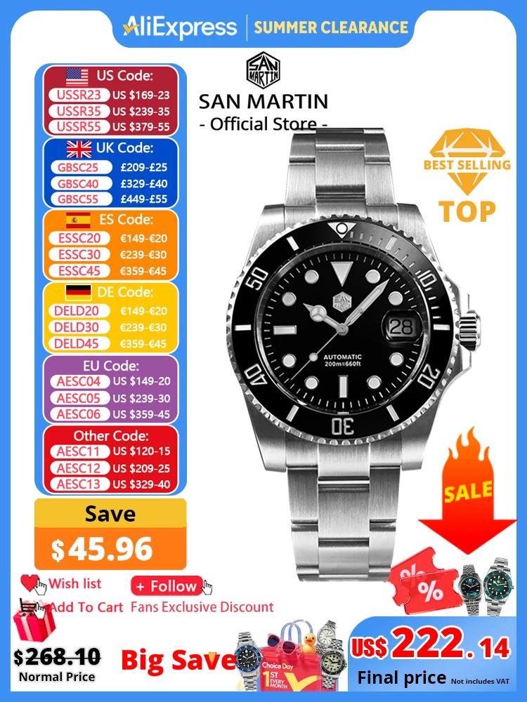 San Martin – montre de plongée Water Ghost pour hommes