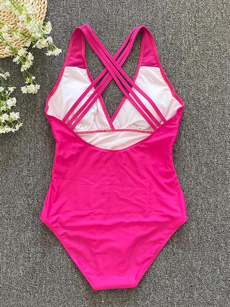Monokini bandage croisé dos nu push-up 2023 - Maillot de bain une pièce sexy pour plage et piscine