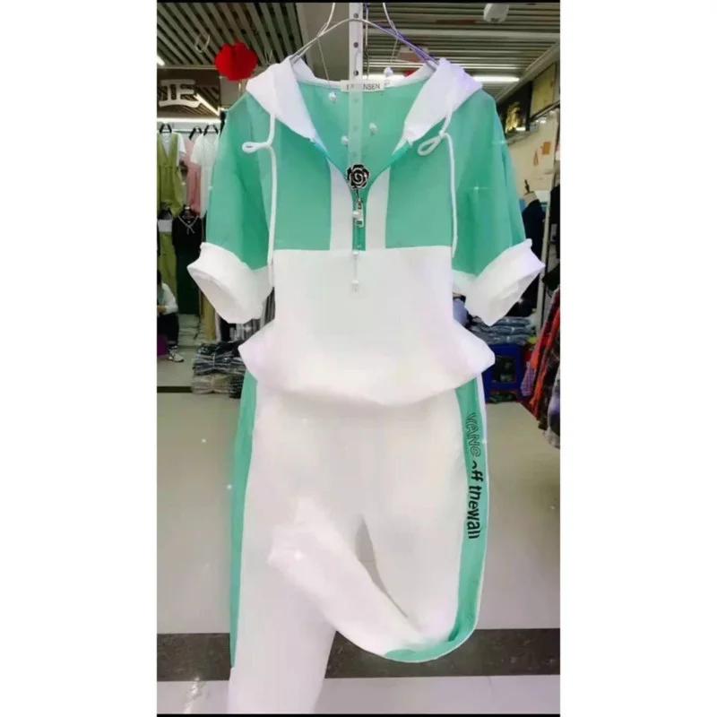 Survêtement femme 2026 ample décontracté à manches courtes haut à capuche pantalon deux pièces ensemble Sweat costume pour femmes vêtements occasions spéciales
