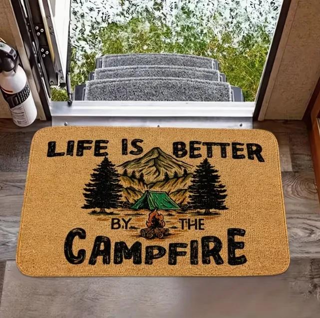 Tapis de sol universel pour camping-car et caravane, intérieur-extérieur, double usage, tapis décoratif pour bienvenue des campistes heureux voyage美好生活，从一张适用于房车、车辆和露营车的通用地毯开始。无论是室内还是室外使用，这款地毯都能为您的旅途增添一份温馨与个性。它不仅提升了您的居住空间，还成为了每次来访时热情欢迎的象征。
