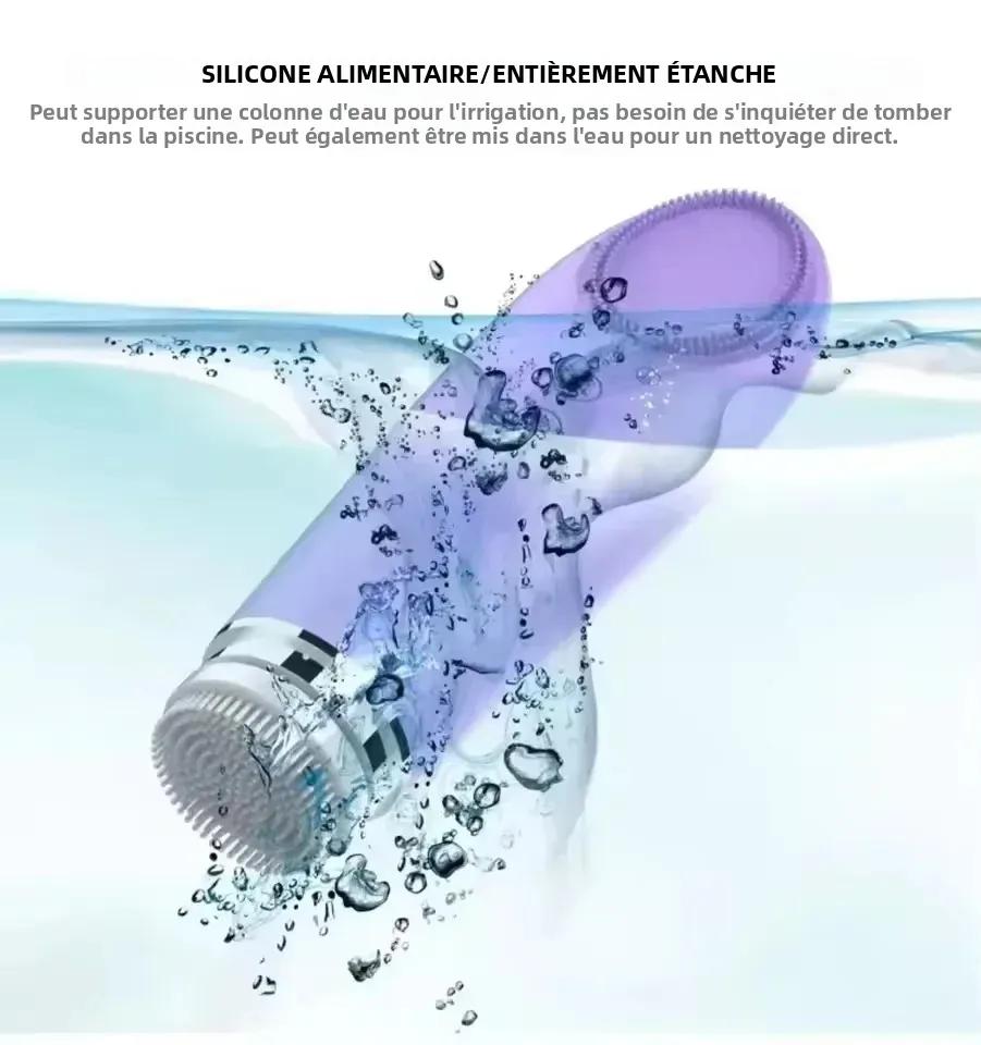Brosse nettoyante électrique 4-en-1 en silicone pour le visage : exfoliation des points noirs