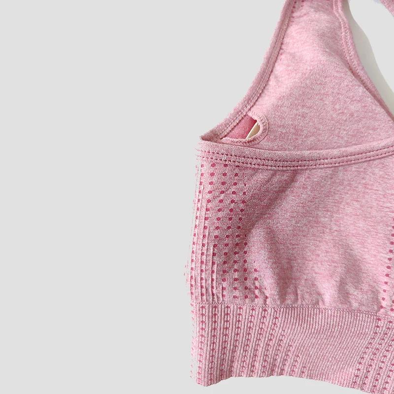 Soutien-gorge sport sans couture femme push-up - Haut court fitness yoga course à pied rembourré