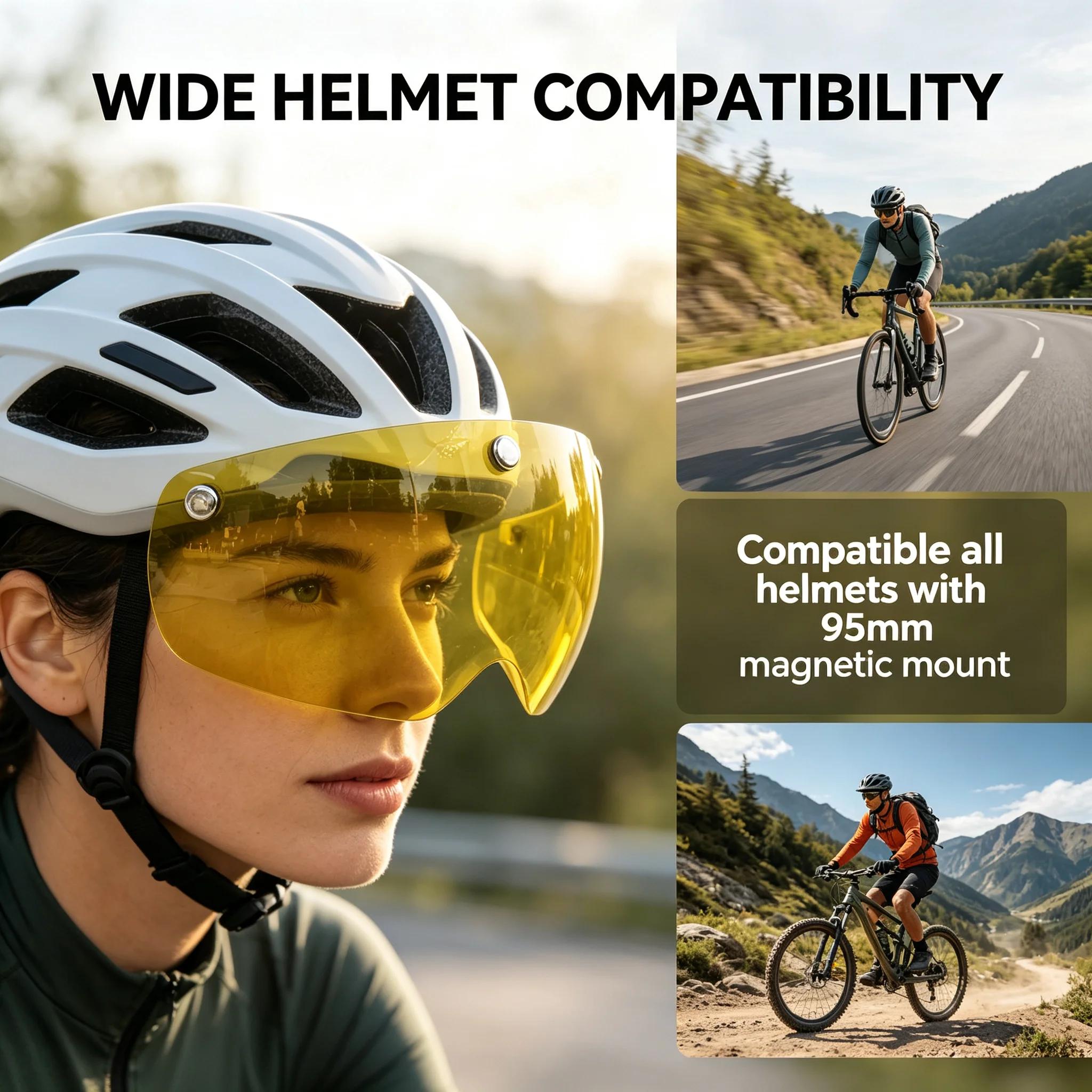 Visière magnétique pour casque de cyclisme, UV400, anti-éblouissement, lentille en polycarbonate de 95mm, 5 couleurs, pour vélo de route, VTT, Aero, sans outil, anti-rayures