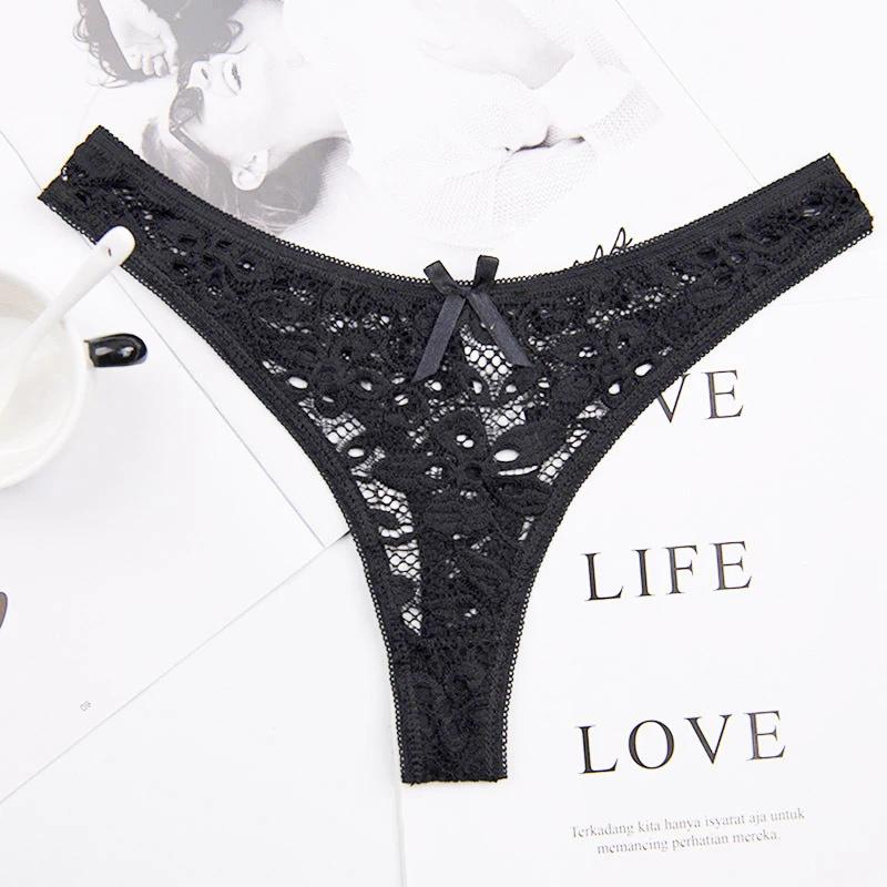 Culotte Sexy femmes dentelle sous-vêtements en soie taille basse nœud couleur unie slips coton entrejambe respirant