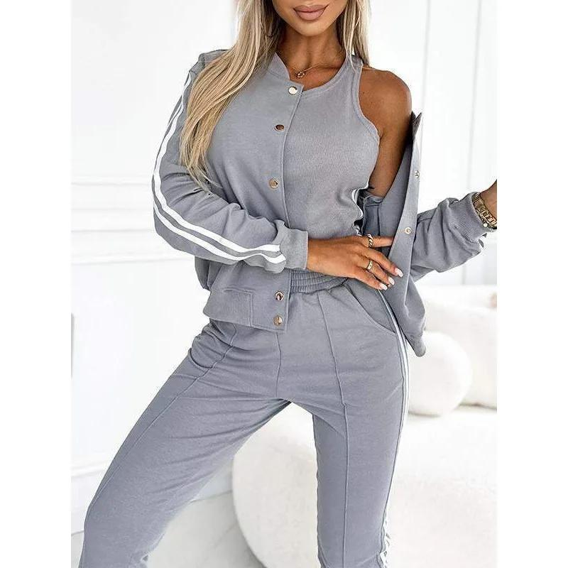 Survêtement pour femmes, gilet sportif, haut + manteau Slim + pantalon slim, ensemble 3 pièces, vêtements de détente, tenues d'entraînement et de Fitness