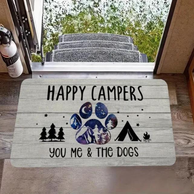 Tapis de sol universel pour camping-car et caravane, intérieur-extérieur, double usage, tapis décoratif pour bienvenue des campistes heureux voyage美好生活，从一张适用于房车、车辆和露营车的通用地毯开始。无论是室内还是室外使用，这款地毯都能为您的旅途增添一份温馨与个性。它不仅提升了您的居住空间，还成为了每次来访时热情欢迎的象征。