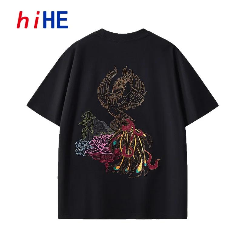 T-shirt pour hommes grande taille, 100% coton peigné, broderie, coupe ample, col rond, manches courtes, hauts d'été