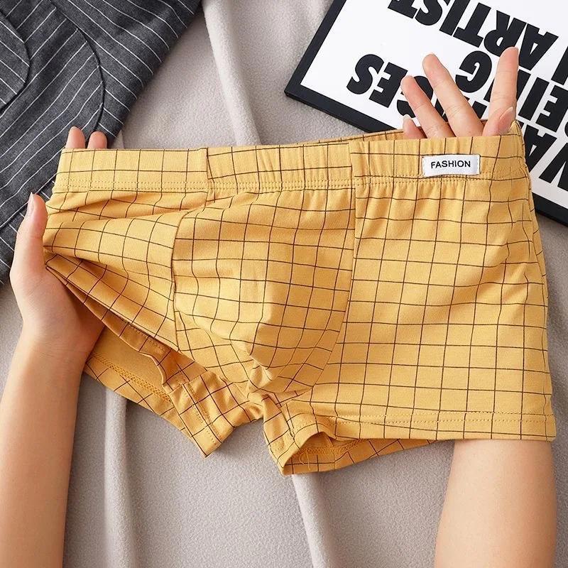 Sous-vêtements pour hommes respirant ample taille moyenne Sexy Plaid Homewear culottes coton confortable Boxer Shorts élastiques hommes caleçons
