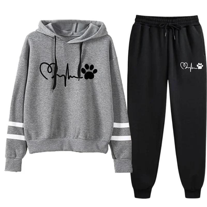 Survêtement pour femme à capuche et pantalon, confortable, mode, pour jogging, activités extérieures et quotidiennes