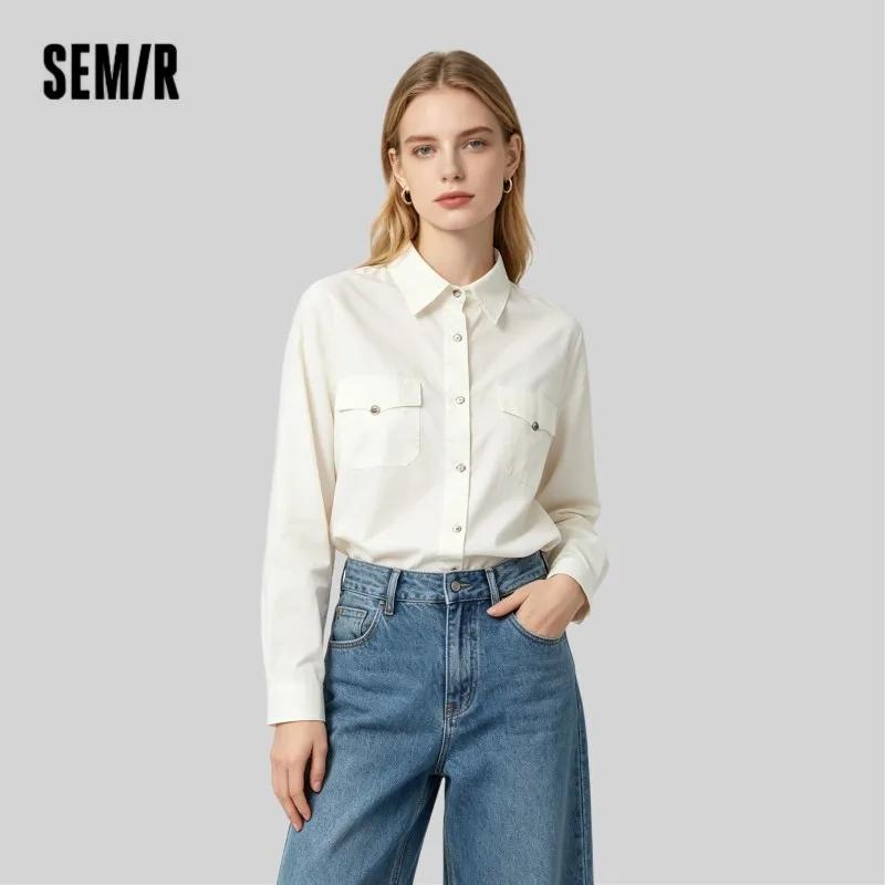 Semir chemise à manches longues femmes mi-longue motif diamant coton 2025 nouveau printemps haut surdimensionné