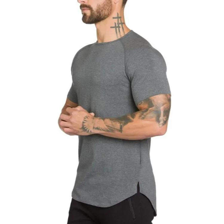 Marque vêtements de sport fitness t-shirt hommes mode étendre hip hop été à manches courtes t-shirt coton musculation muscle t-shirt homme