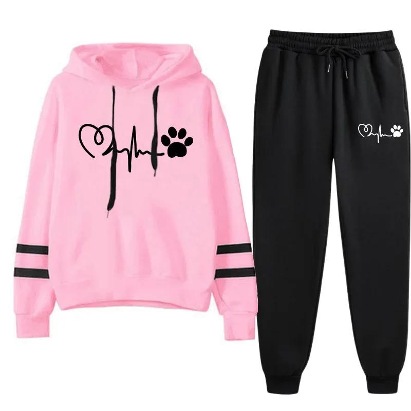 Survêtement pour femme à capuche et pantalon, confortable, mode, pour jogging, activités extérieures et quotidiennes