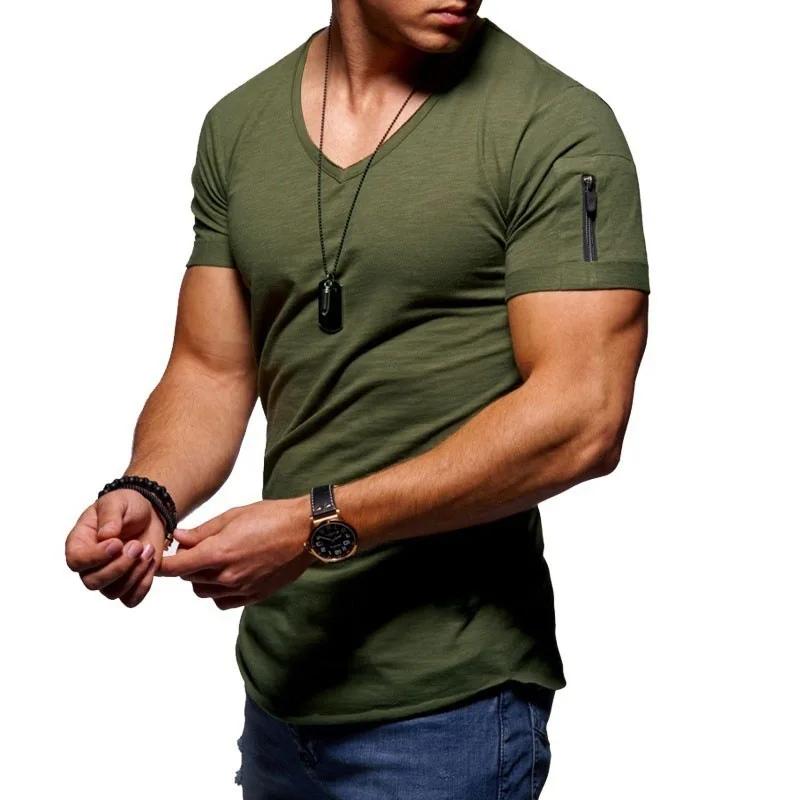 Vêtements pour hommes grande taille, mode européenne et américaine, t-shirt à col en V, t-shirt décontracté en coton à manches courtes pour hommes