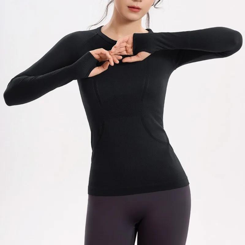 Vêtements de Yoga pour femmes, hauts de sport, col rond, sans couture, Slim, chemise de course, Fitness, entraînement, manches longues, t-shirt de gymnastique, hiver