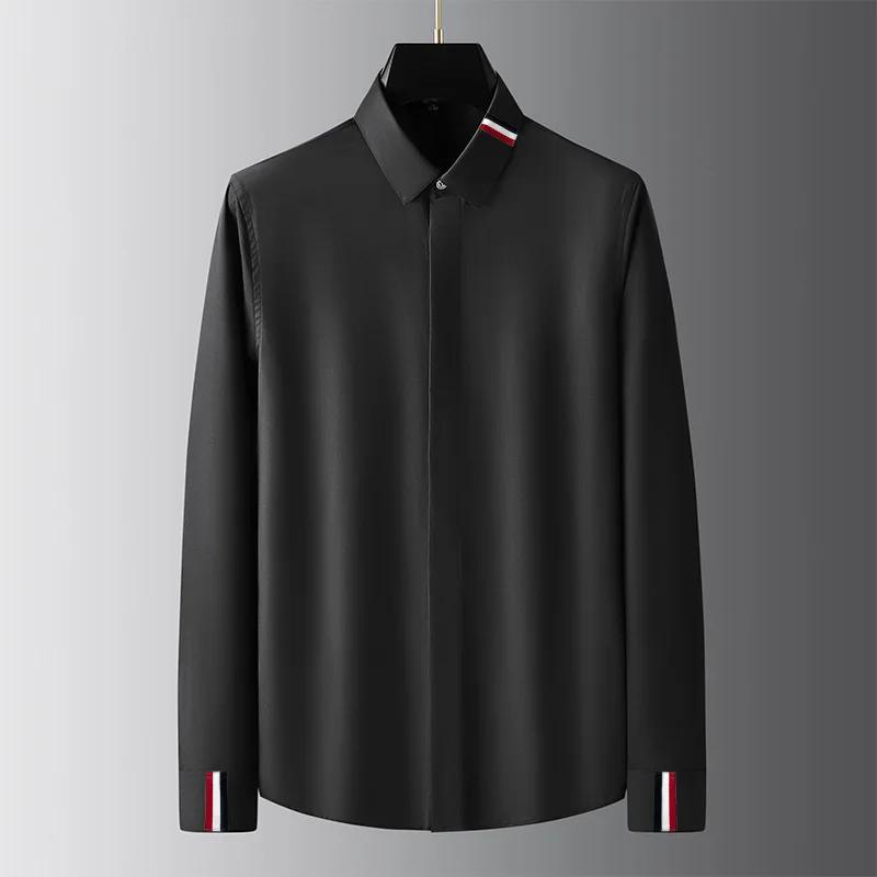 Marque vêtements hommes chemises ruban décoration à manches longues chemises décontractées de haute qualité affaires de luxe robe sociale chemise Streetwear