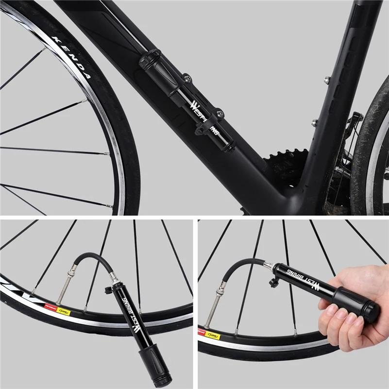 WEST BIKING-Mini pompe à air manuelle en alliage d'aluminium pour vélo