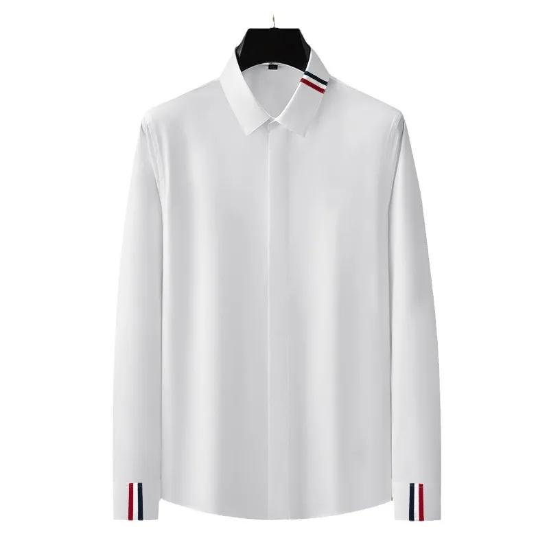 Marque vêtements hommes chemises ruban décoration à manches longues chemises décontractées de haute qualité affaires de luxe robe sociale chemise Streetwear
