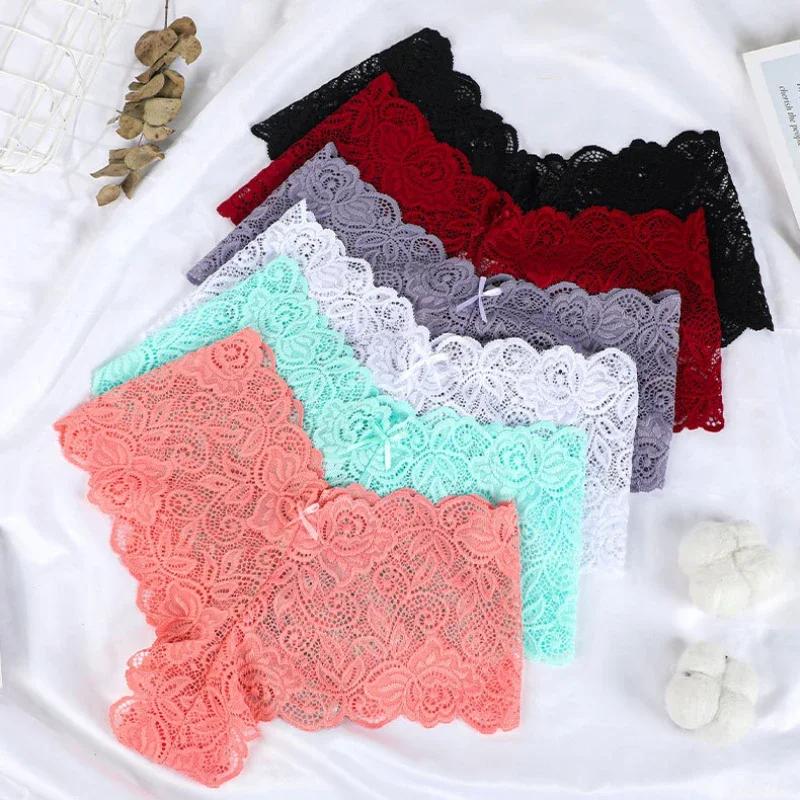 Culottes en Dentelle Florale pour Femme, Taille en V, Couleur Unie, Sous-Vêtements Respirants, Intimes Lingerie Occasions Spéciales
