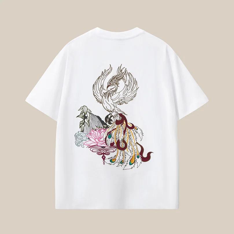 T-shirt pour hommes grande taille, 100% coton peigné, broderie, coupe ample, col rond, manches courtes, hauts d'été