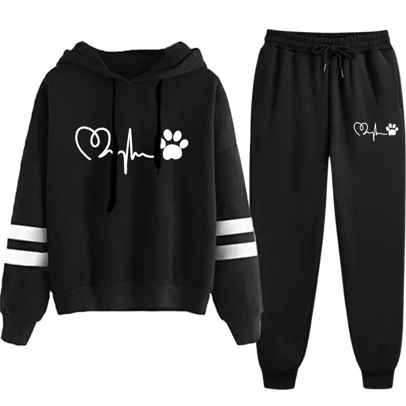 Survêtement pour femme à capuche et pantalon, confortable, mode, pour jogging, activités extérieures et quotidiennes