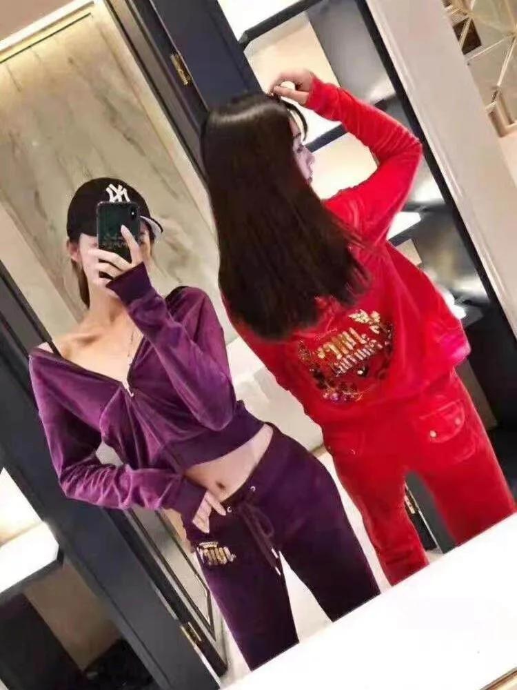 Veste de sport en velours pour femme, à manches longues, style décontracté, avec sequins, coupe ajustée et amincissante, ensemble deux pièces