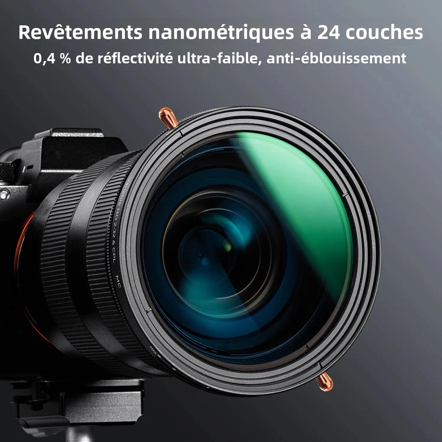 Filtre d'objectif 2-en-1 K&F CONCEPT ND & CPL ND2-ND32 (1-5 Stops) à densité neutre variable et polarisant pour objectif