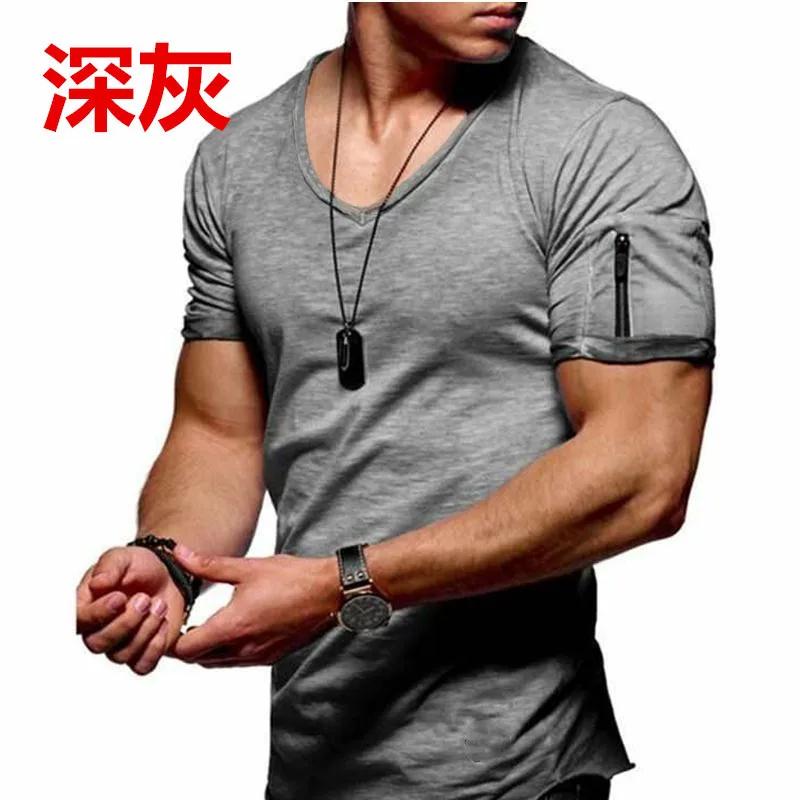 Vêtements pour hommes grande taille, mode européenne et américaine, t-shirt à col en V, t-shirt décontracté en coton à manches courtes pour hommes