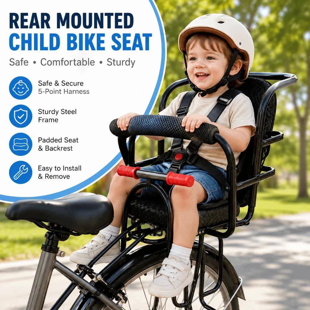 Siège de sécurité pour enfant adaptable à vélo électrique et VTT pour randonnées et sorties familiales