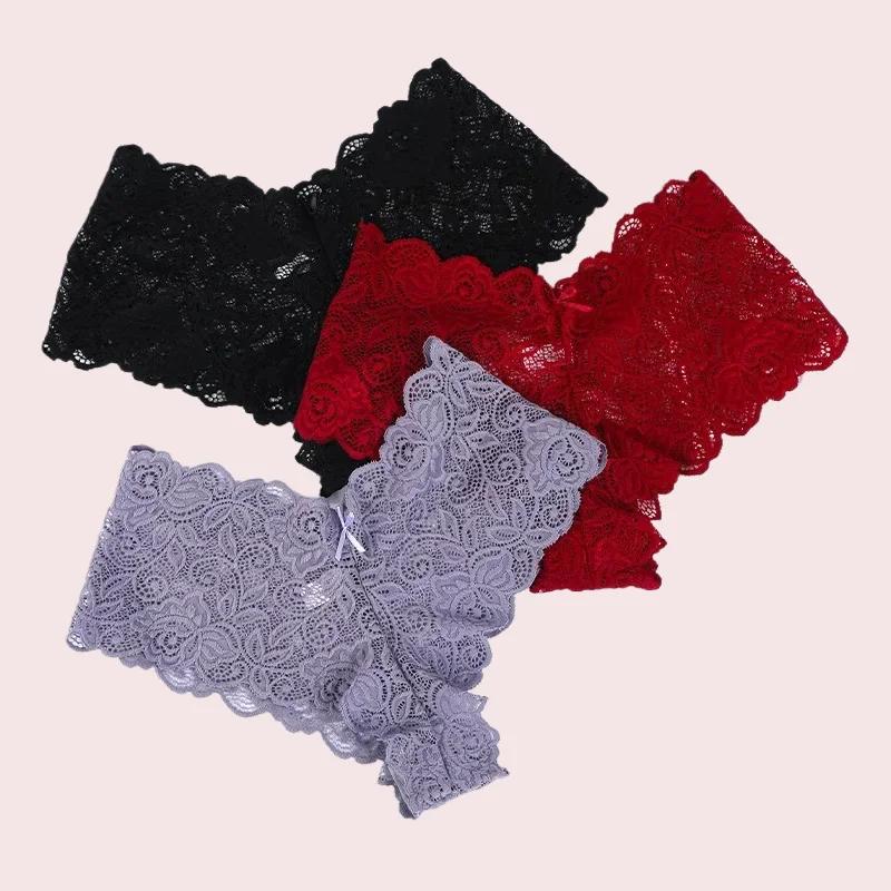 Culottes en Dentelle Florale pour Femme, Taille en V, Couleur Unie, Sous-Vêtements Respirants, Intimes Lingerie Occasions Spéciales