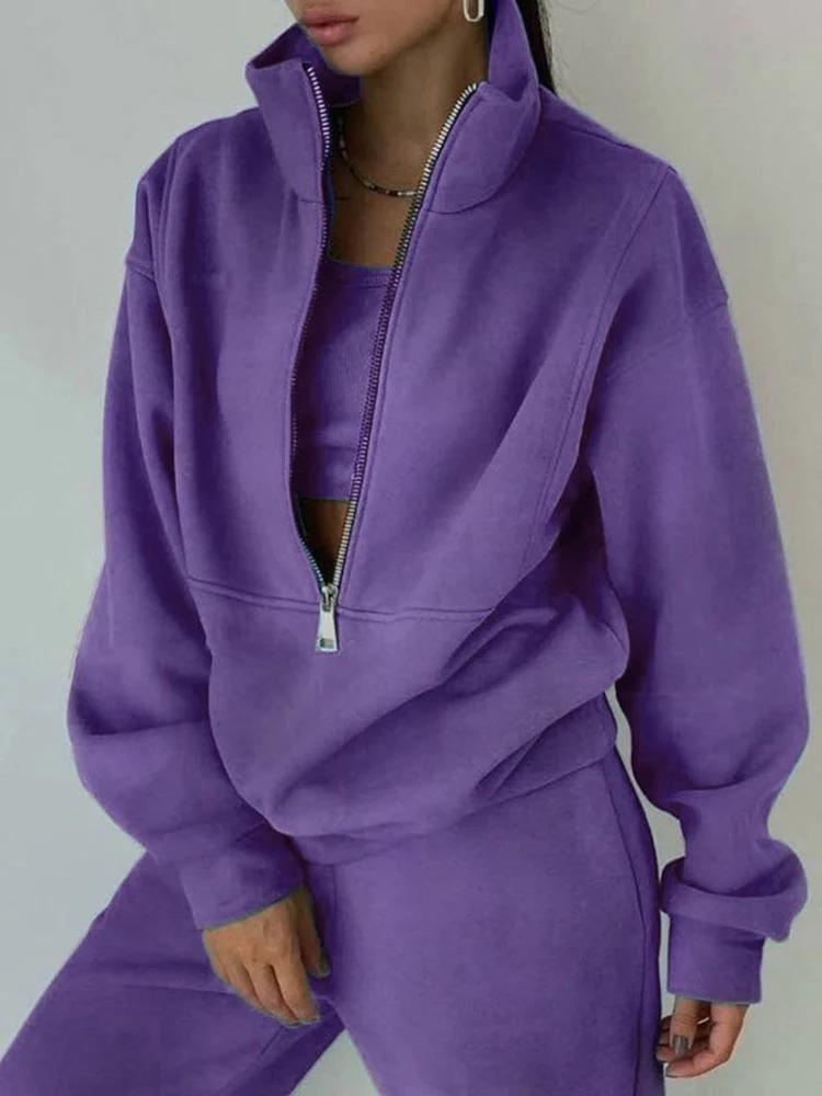 Survêtement 2 pièces pour femmes élégant mode automne hiver confortable chaud fermeture éclair vêtements de sport décontractés occasions spéciales activité sportive journée de repos voyage chez soi