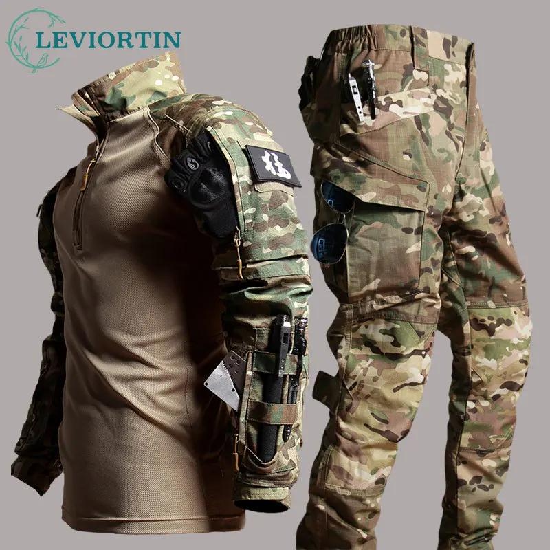 Costume de travail pour hommes, vêtements d'extérieur, t-shirt et pantalon à manches longues, vêtements de chasse résistants à l'usure, costume de Camping pour hommes