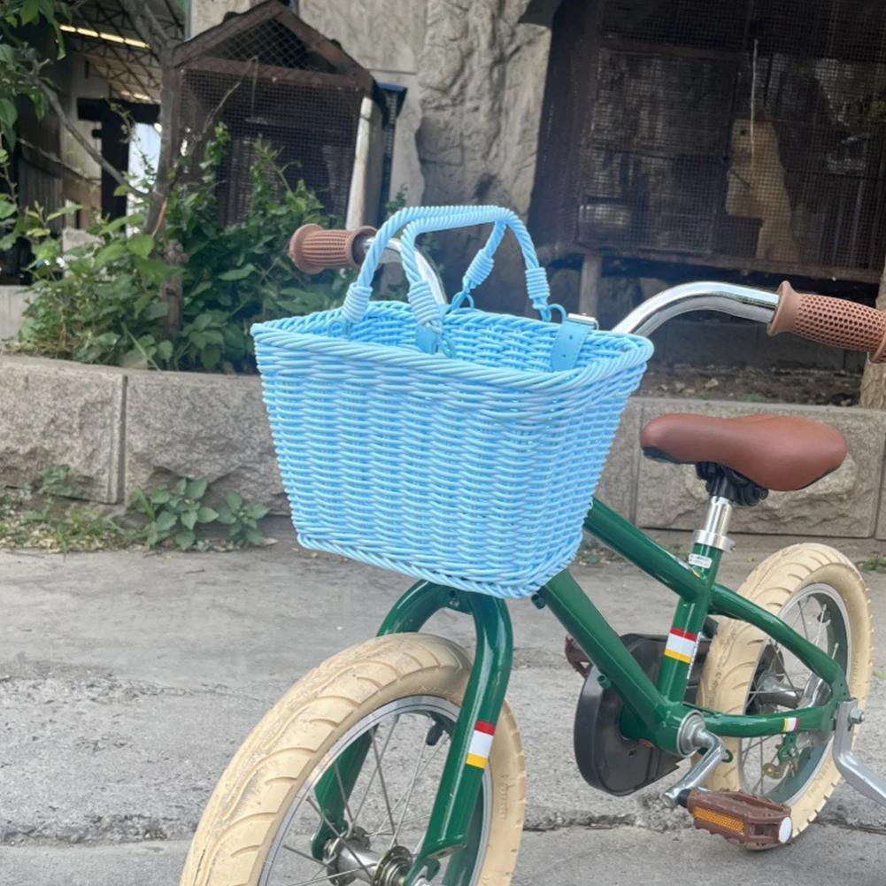 Panier avant de vélo avec poignées, panier de vélo carré mignon, panier de guidon imperméable pour vélos d'enfants et d'adultes