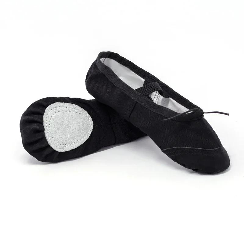 Chaussures de danse ballet en toile noir blanc - Zapatos de punta pour enfants et femmes gym yoga